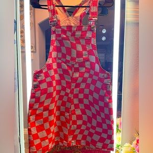 Blue and pink checkered overall skirt